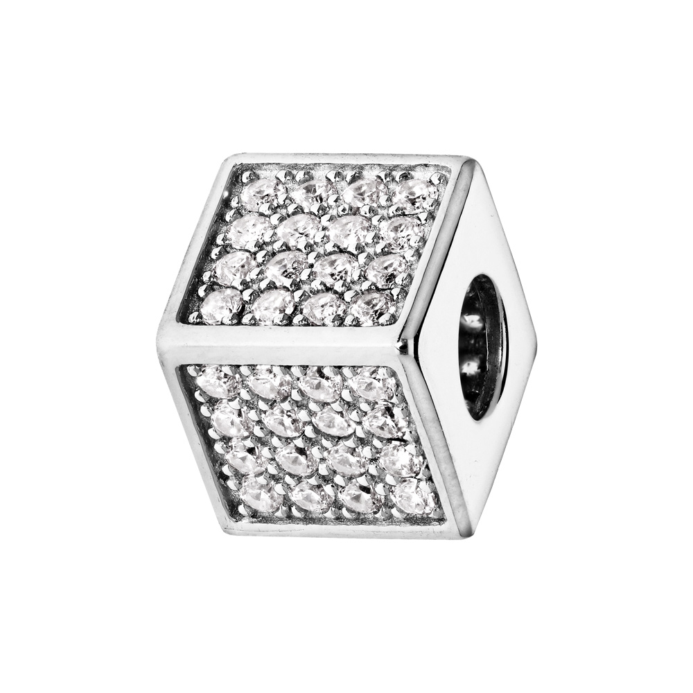 Charms Thabora en argent rhodi� cube empierr� d\'oxydes blancs - Vue 1
