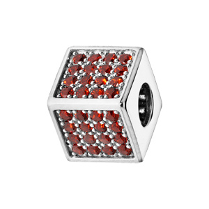Charms Thabora en argent rhodié cube empierré d\'oxydes rouges - Vue 1