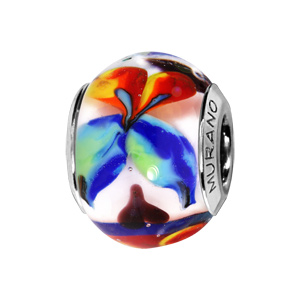 Charms Thabora en argent rhodié et verre de Murano fleur multi couleur - Vue 1