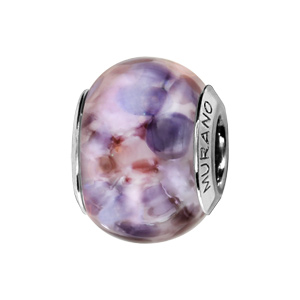 Charms Thabora en argent rhodi et verre de Murano fond rose avec touches de parme et violet - Vue 1