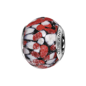 Charms Thabora en argent rhodié et verre de Murano touches blanches et points rouge - Vue 1