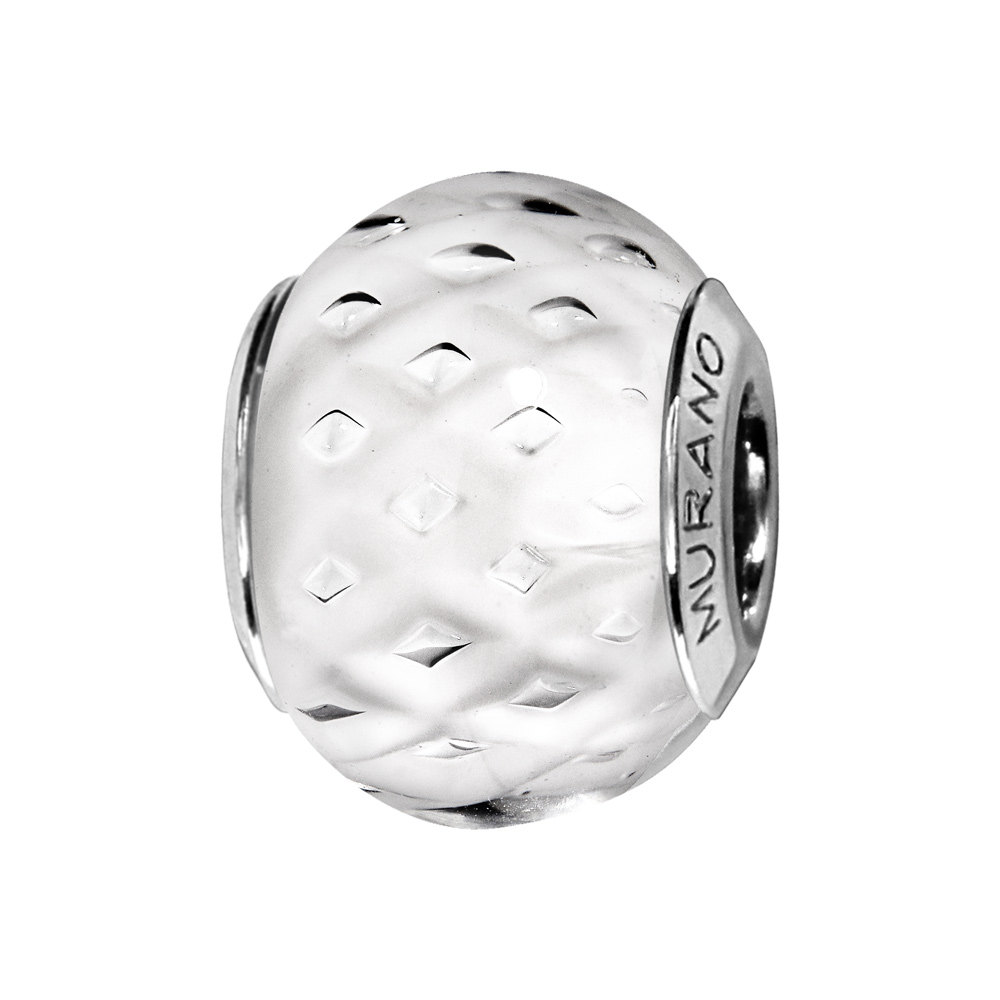 Charms Thabora en argent rhodi� et verre de Murano v�ritable blanc transparent alv�ol� - Vue 1