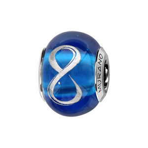 Charms Thabora en argent rhodi et verre de Murano vritable bleu avec symbole infini argent - Vue 1