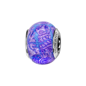 Charms Thabora en argent rhodi et verre de Murano vritable bleu ciel avec motifs violets paillet - Vue 1