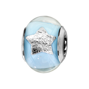 Charms Thabora en argent rhodié et verre de Murano véritable bleu clair avec étoiles argentées - Vue 1