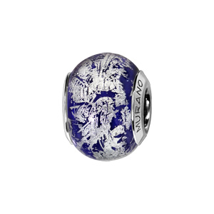 Charms Thabora en argent rhodi et verre de Murano vritable bleu fonc avec effet givr argent - Vue 1