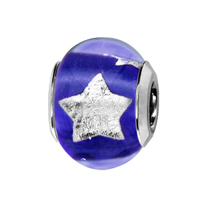 Charms Thabora en argent rhodié et verre de Murano véritable bleu foncé avec étoiles argentées - Vue 1