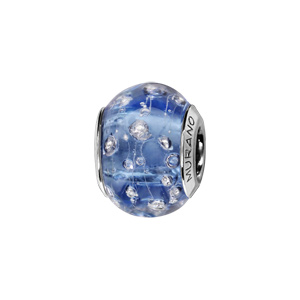 Charms Thabora en argent rhodi et verre de Murano vritable bleu orn de fils et gouttes argents - Vue 1