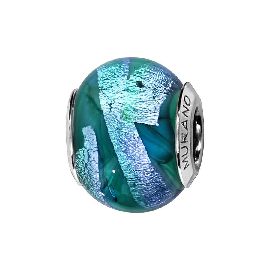 Charm Perle/Boule Torsades Bleues et Noires en Argent 925
