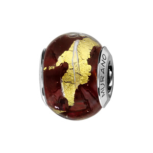 Charms Thabora en argent rhodié et verre de Murano véritable brun avec feuille dorée - Vue 1