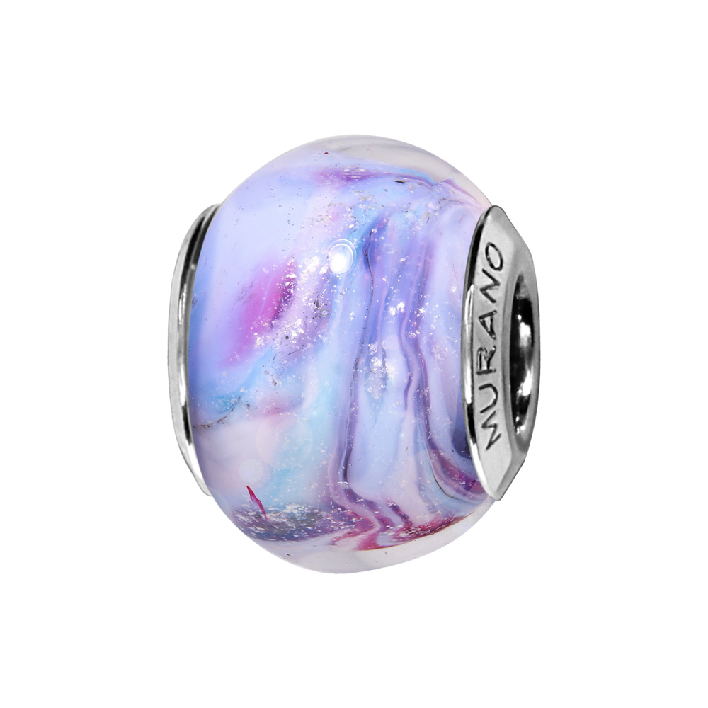 Charms Thabora en argent rhodi� et verre de Murano v�ritable filets bleus et violets pastels - Vue 1