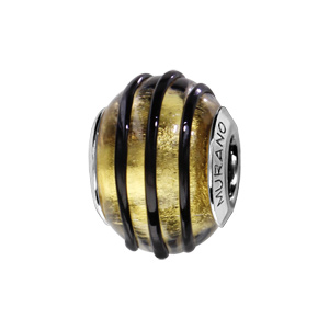 Charms Thabora en argent rhodié et verre de Murano véritable jaune avec filet noir en relief - Vue 1