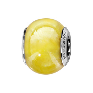 Charms Thabora en argent rhodi et verre de Murano vritable jaune nacr - Vue 1