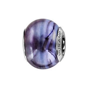 Charms Thabora en argent rhodi et verre de Murano vritable nacr bleu-violet - Vue 1