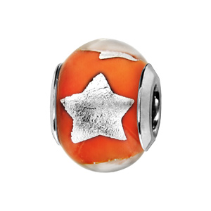 Charms Thabora en argent rhodi et verre de Murano vritable orange avec toiles argentes - Vue 1