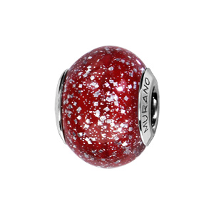 Charms Thabora en argent rhodi et verre de Murano vritable rouge avec paillettes - Vue 1