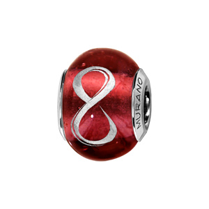 Charms Thabora en argent rhodié et verre de Murano véritable rouge avec symbole infini argenté - Vue 1