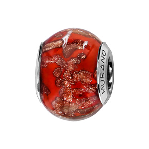 Charms Thabora en argent rhodi et verre de Murano vritable rouge avec taches cuivr - Vue 1