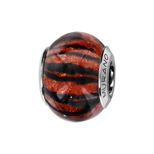 Charms Thabora en argent rhodié et verre de Murano véritable rouge brun zébré noir pailleté - Vue 1