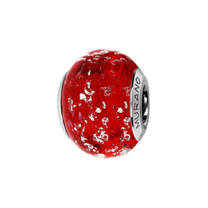 Charms Thabora en argent rhodi et verre de Murano vritable rouge fonc mouchet argent - Vue 1