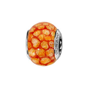 Charms Thabora en argent rhodié et verre de Murano véritable rouge tacheté orange pailleté - Vue 1