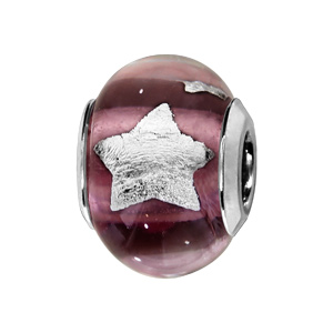 Charms Thabora en argent rhodié et verre de Murano véritable violet avec étoiles argentées - Vue 1