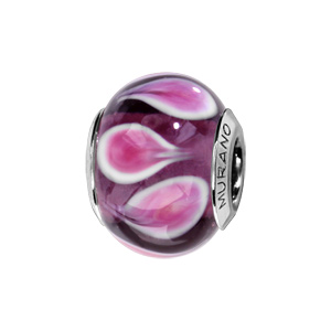 Charms Thabora en argent rhodi et verre de Murano vritable violet avec gouttes roses et blanches en sens inverse altern - Vue 1