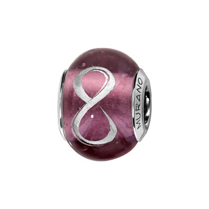 Charms Thabora en argent rhodi et verre de Murano vritable violet avec symbole infini argent - Vue 1