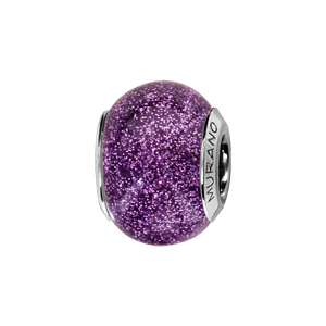 Charms Thabora en argent rhodi et verre de Murano vritable violet paillet - Vue 1