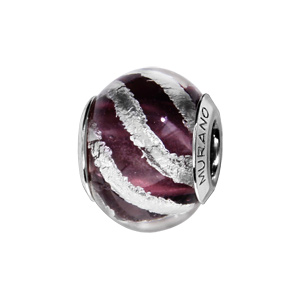 Charms Thabora en argent rhodi et verre de Murano vritable violet zbr argent en biais - Vue 1