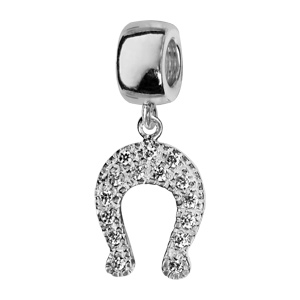 Charms Thabora en argent rhodi fer  cheval suspendu orn d\'oxydes blancs - Vue 1