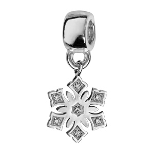 Charms Thabora en argent rhodi flocon de neige suspendu orn d\'oxydes blancs sertis - Vue 1