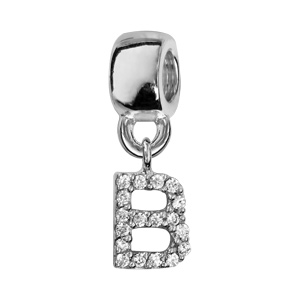 Charms Thabora en argent rhodi lettre B orne d\'oxydes blancs suspendu - Vue 1