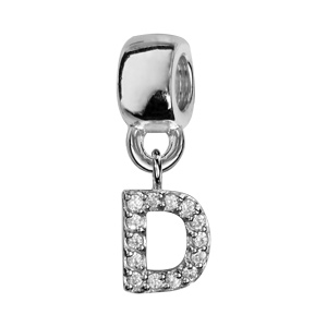 Charms Thabora en argent rhodi lettre D orne d\'oxydes blancs suspendu - Vue 1