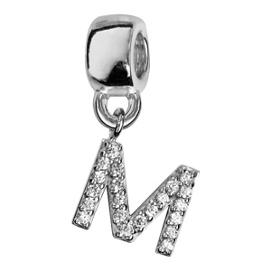 Charms Thabora en argent rhodi lettre M orne d\'oxydes blancs suspendu - Vue 1