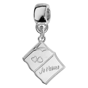 Charms Thabora en argent rhodié livre ouvert suspendu gravé 2 coeurs et \