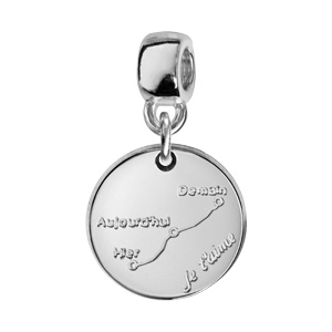 Charms Thabora en argent rhodi mdaille suspendue grave courbe de l\'amour - Vue 1