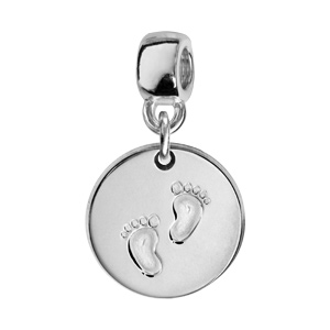 Charms Thabora en argent rhodi mdaille suspendue grave empreintes 2 pieds - Vue 1