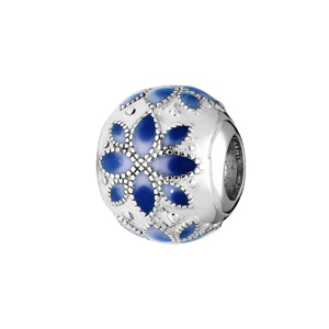 Charms Thabora en argent rhodi motif fleur bleue - Vue 1