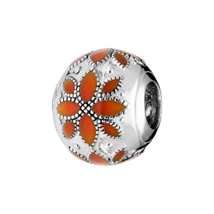 Charms Thabora en argent rhodi motif fleur orange - Vue 1