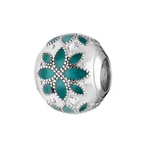 Charms Thabora en argent rhodi motif fleur turquoise - Vue 1