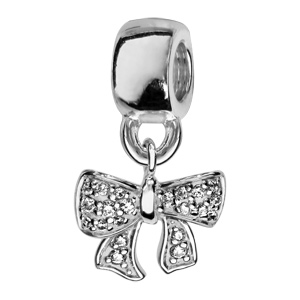 Charms Thabora en argent rhodi noeud fminin suspendu orn d\'oxydes blancs sertis - Vue 1