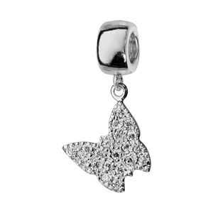 Charms Thabora en argent rhodi papillon suspendu pav d\'oxydes blancs - Vue 1