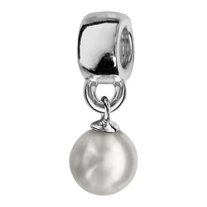 Charms Thabora en argent rhodi perle blanche synthtique de 8mm suspendue - Vue 1