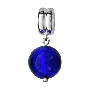 Charms Thabora en argent rhodié perle en verre de Murano véritable bleu foncé suspendue - Vue 1