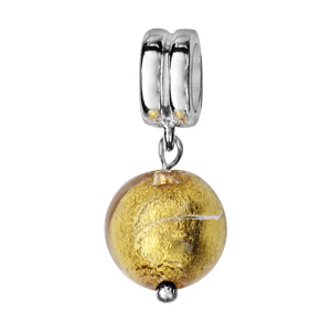 Charms Thabora en argent rhodié perle en verre de Murano véritable jaune suspendue - Vue 1