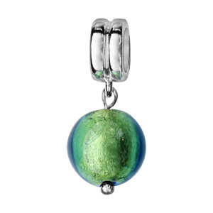 Charms Thabora en argent rhodié perle en verre de Murano véritable verte avec reflets bleutés suspendue - Vue 1