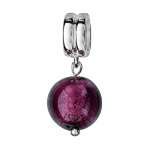 Charms Thabora en argent rhodié perle en verre de Murano véritable violette suspendue - Vue 1