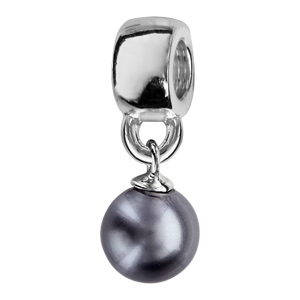 Charms Thabora en argent rhodié perle grise synthétique de 8mm suspendue - Vue 1