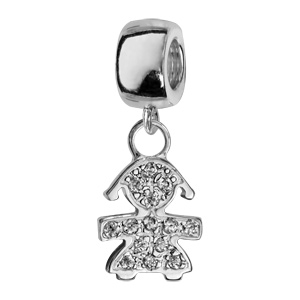 Charms Thabora en argent rhodi petite fille suspendue orne d\'oxydes blancs - Vue 1